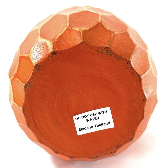 Hand Carved Wooden Decorative Vase Faceted Orange & Natural Wood Thailand 10” - Picture 7 of 7